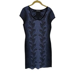 Peruvian Connection Blue and Black Patterned Dress Small Pima Cotton